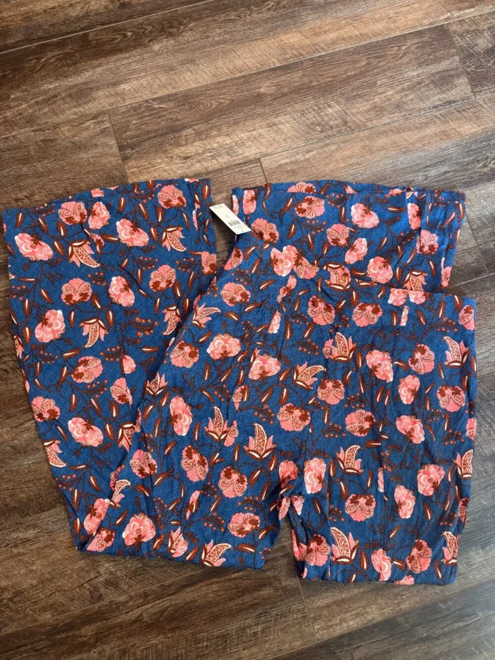 by Anthropologie NWT Blue Floral Bell Bottom Flare Pants US 10, Was $120 - Picture 5 of 9
